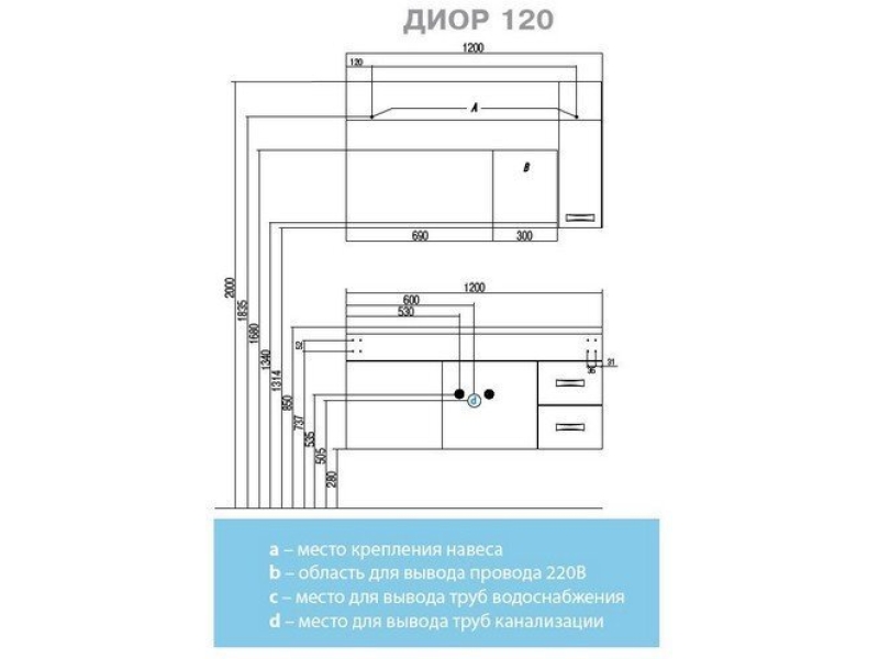 Купить Зеркало Акватон Диор 120 (1A110702DR01R) правостороннее, белое