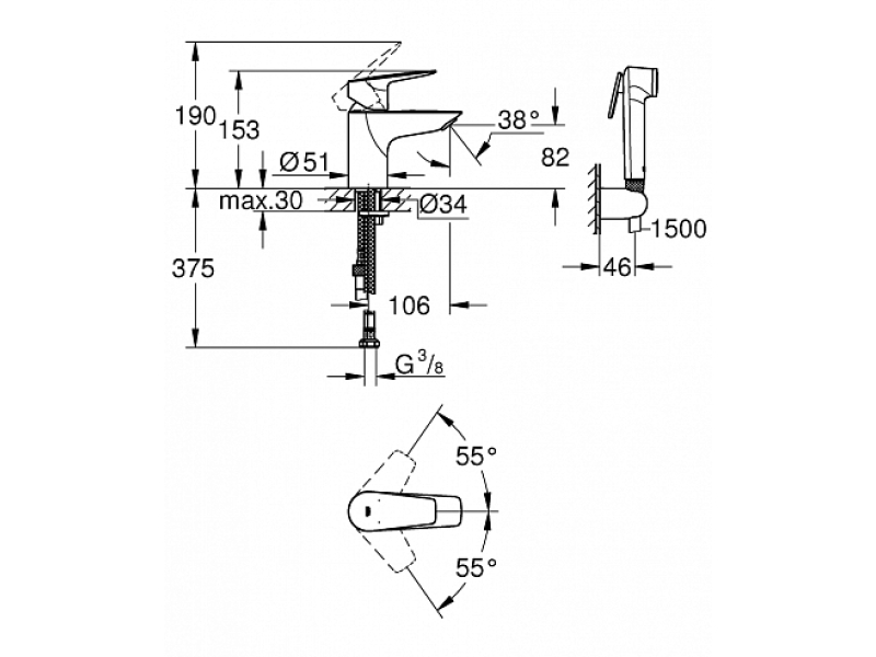 Купить Смеситель для раковины Grohe BauEdge 23757001 с гигиеническим душем