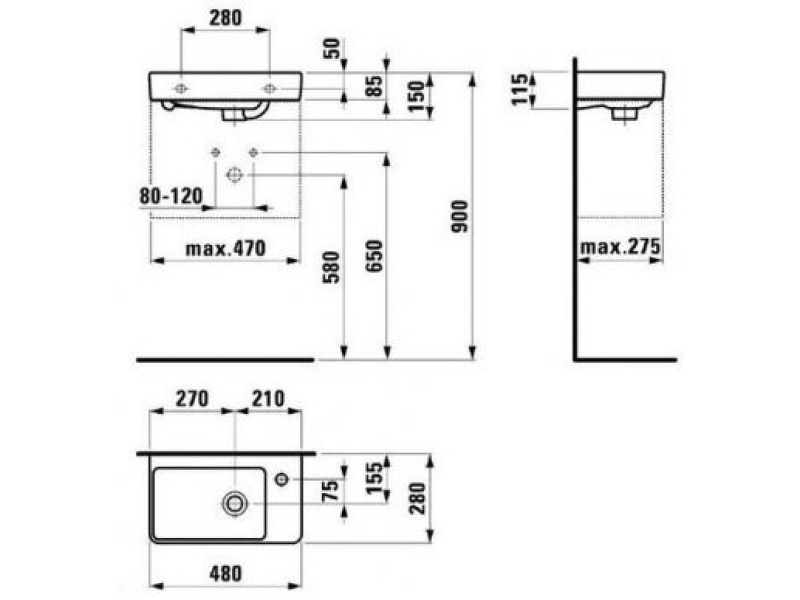 Купить Раковина подвесная Laufen Pro 48x28 (правая) 8.1595.4.000.104.1