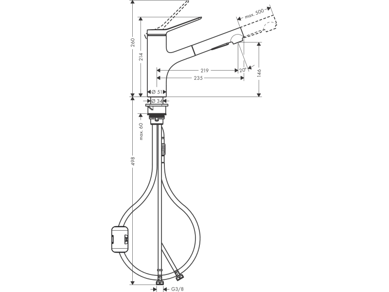 Купить Смеситель для кухни Hansgrohe Zesis M33 74800670 с вытяжным душем, матовый черный