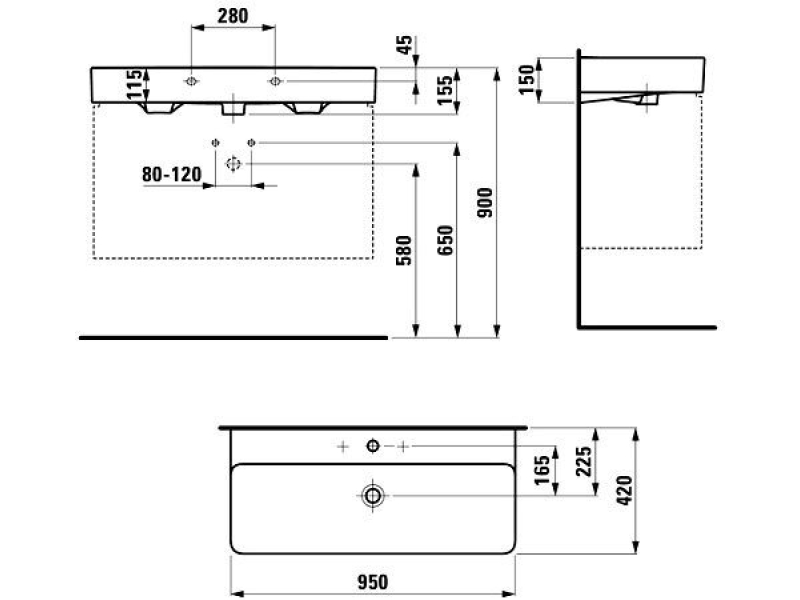 Купить Раковина Laufen Ino Saphir Keramik 95x42 8.1028.7.000.104.1