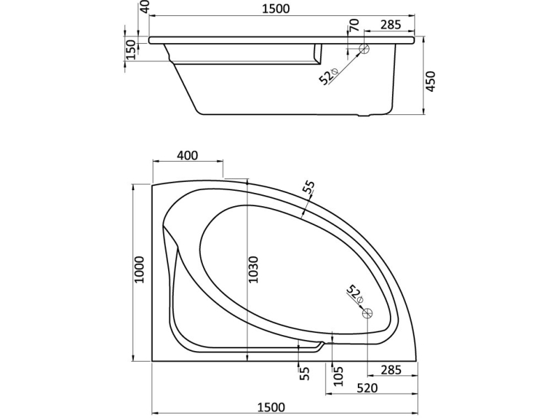 Купить Ванна акриловая Santek Гоа 150х100 правосторонняя 1.WH11.2.032