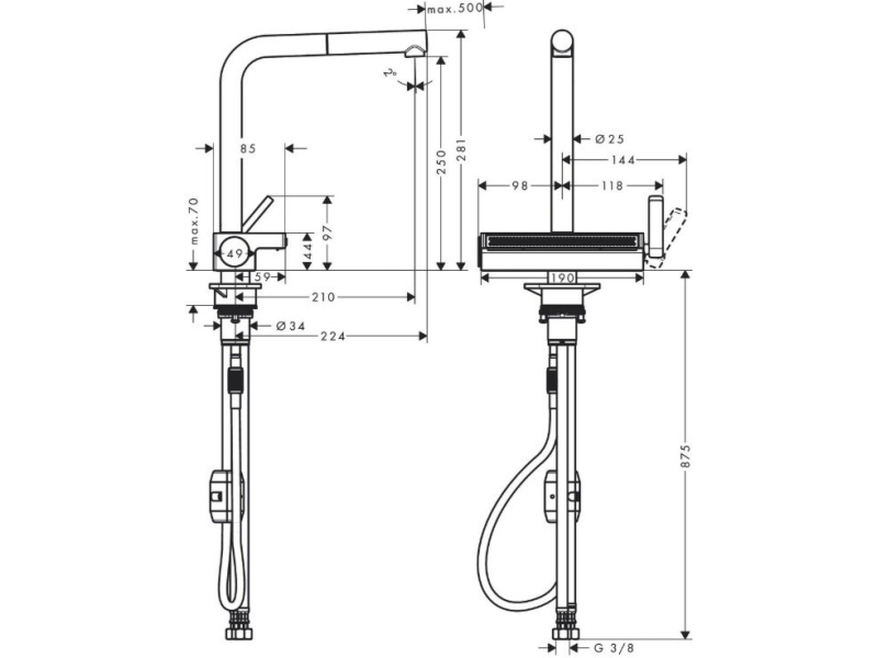 Купить Смеситель для кухни с вытяжным душем Hansgrohe Aquno Select M81 250 73836000