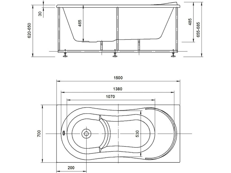 Купить Акриловая ванна АКВАТЕК Афродита 150x70 AFR150-0000026 без гидромассажа, с фронтальным экраном (слив слева)