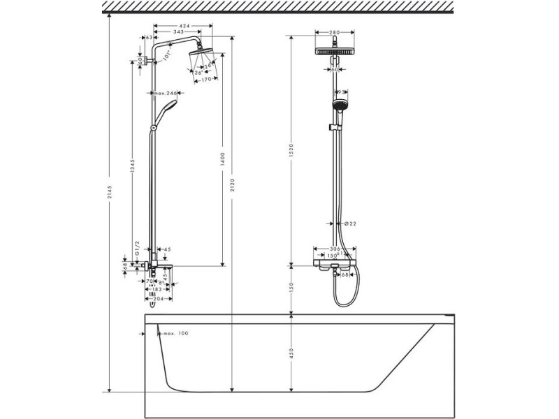 Купить Душевая стойка Hansgrohe Showerpipe 280 1jet с термотатом для ванны 27687000