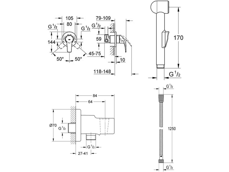 Купить Набор для гигиенического душа Grohe BauClassic 124434