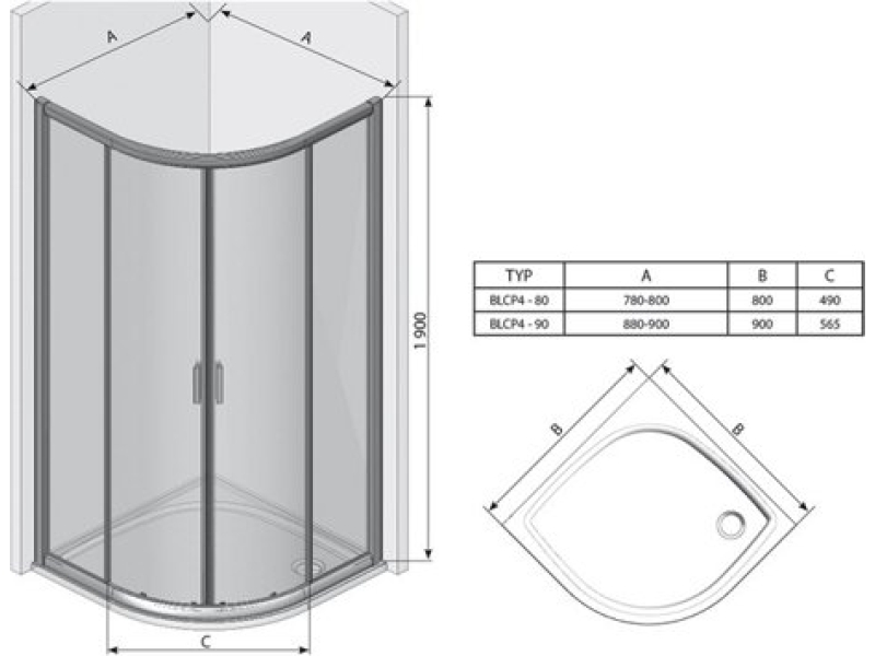 Купить Душевой уголок Ravak BLIX BLCP4 90х90 (блестящий + транспарент) 3B270C00Z1