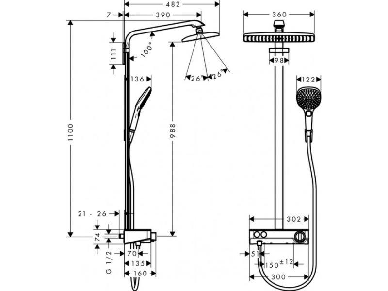 Купить Showerpipe 360 1jet с ShowerTablet Select 300 27288400, белый/хром