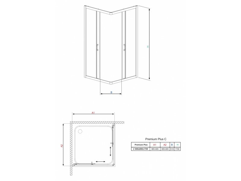 Купить Душевой уголок Radaway Premium Plus C, 90 х 90 х 170 см, стекло прозрачное