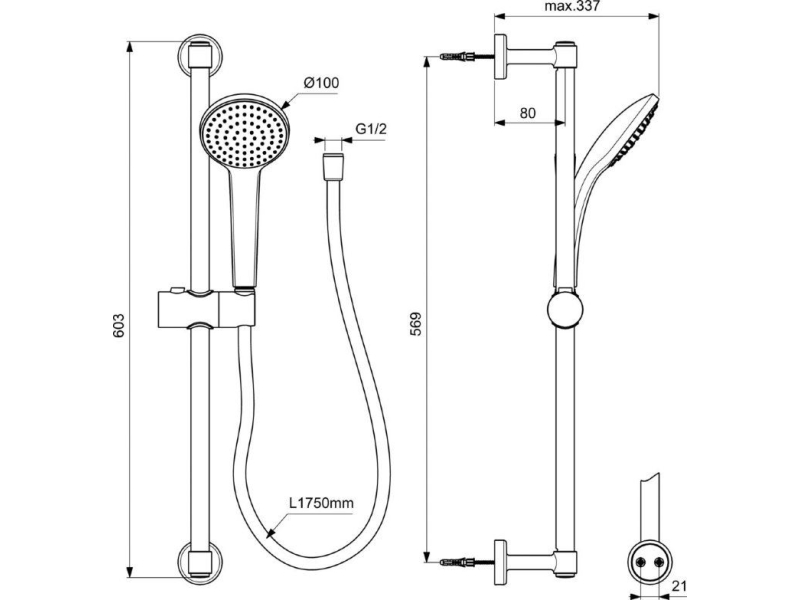 Купить BD142XG IDEALRAIN SOFT M1 Душевой гарнитур, 1-функциональной душевой лейки, диаметр 100 мм, матовый черный