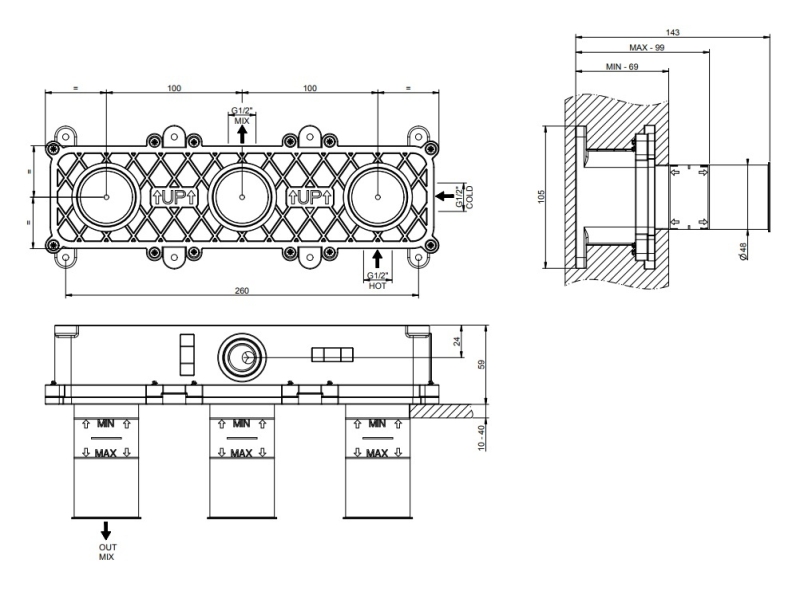 Купить Скрытая часть для смесителя Gessi 316 Parti Incasso 54139-239