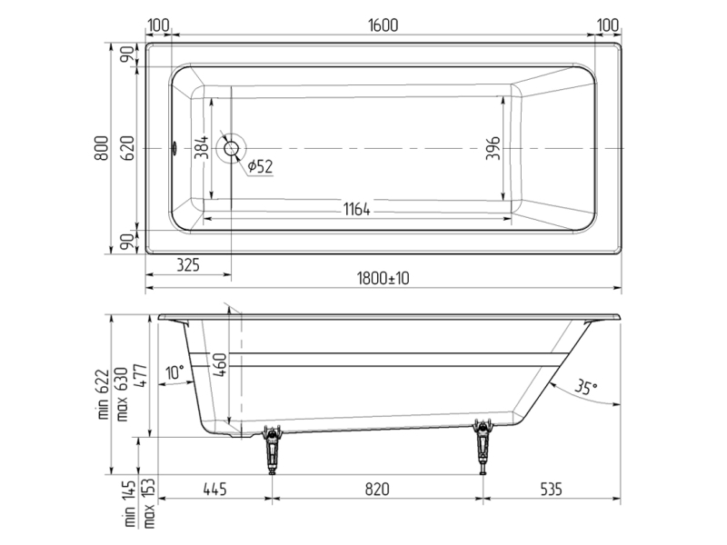 Купить Ванна чугунная Wotte Line Plus 1800x800