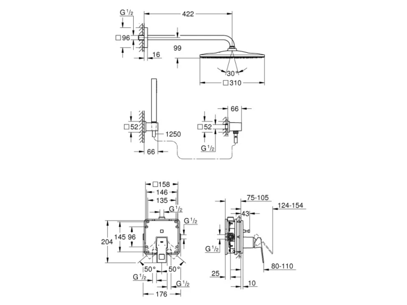 Купить Душевой комплект Grohe Eurocube 25238000 310 мм