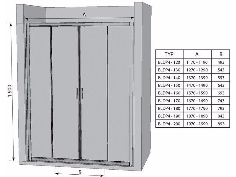 Купить Душевая дверь раздвижная четырехэлементная Ravak Blix BLDP4-150 (блестящий+транспарент) 0YVP0C00Z1