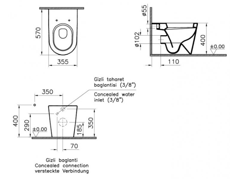 Купить Приставной унитаз Vitra Matrix 5138B003-0090 c функцией биде