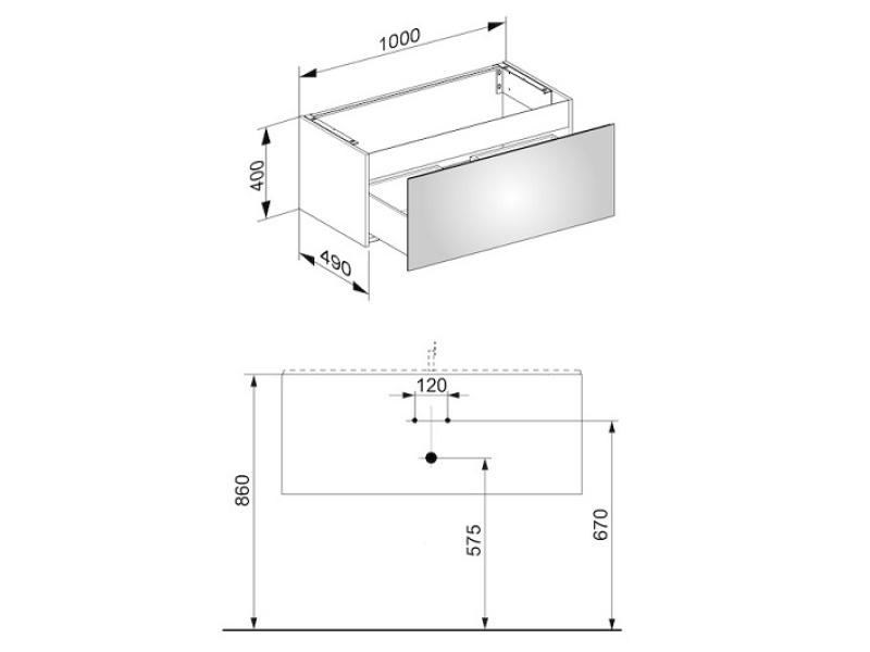 Купить 32971290000 PLAN Тумба под умывальник 1000x400x490 mm, 1 выдвижной ящик, вкл. пластиковый сифон 1 1/4 x 32, Инокс матовый/Инокс матовый