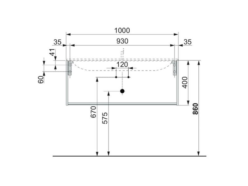 Купить 32971290000 PLAN Тумба под умывальник 1000x400x490 mm, 1 выдвижной ящик, вкл. пластиковый сифон 1 1/4 x 32, Инокс матовый/Инокс матовый