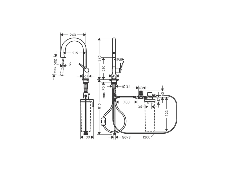 Купить Cмеситель для кухни с вытяжным изливом Hansgrohe Aqittura M91 210 1j с подключением к фильтру питьевой воды 76803000