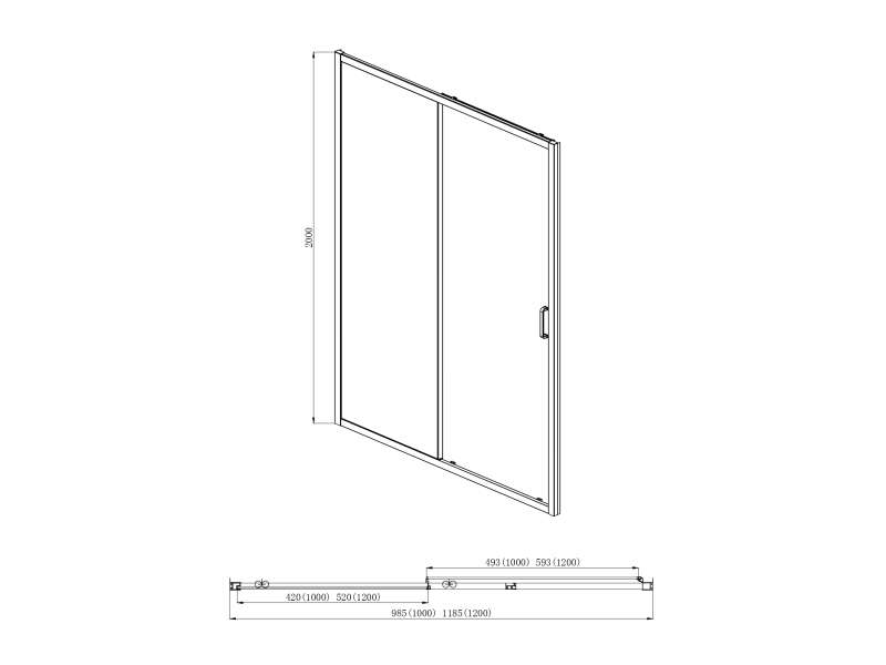 Купить AQ NAA 6121-120 Душевая дверь двухэлементная, раздвижная1200x2000 профиль хром, стекло прозрачное