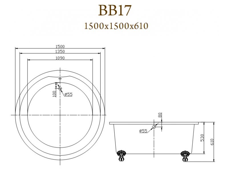 Купить Ванна акриловая BelBagno, BB17-ORO - Золото