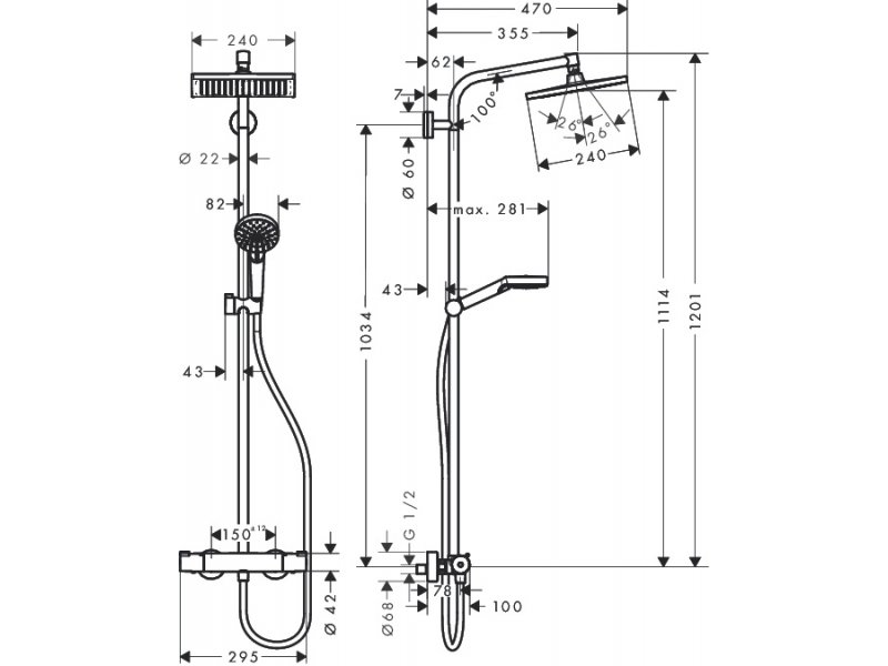 Купить Душевая стойка Hansgrohe Crometta Е 240 1jet Showerpipe 27271000 240 мм (хром) с термостатом