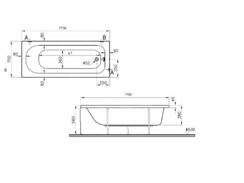 Купить Ванна акриловая Vitra OPTIMA 170x70 см, 50820001000