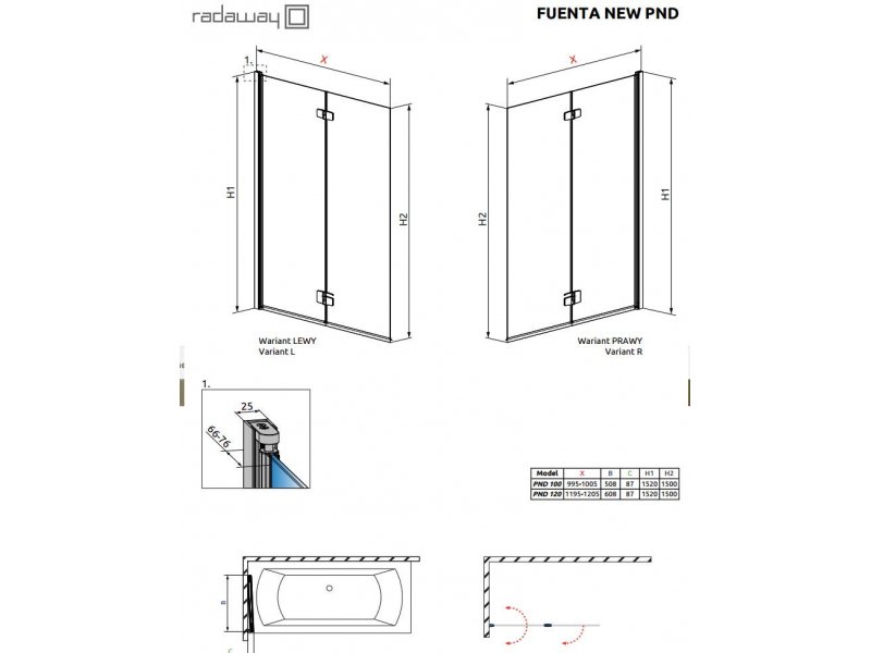 Купить Шторка для ванны Radaway Fuenta New PND 120 208212-01