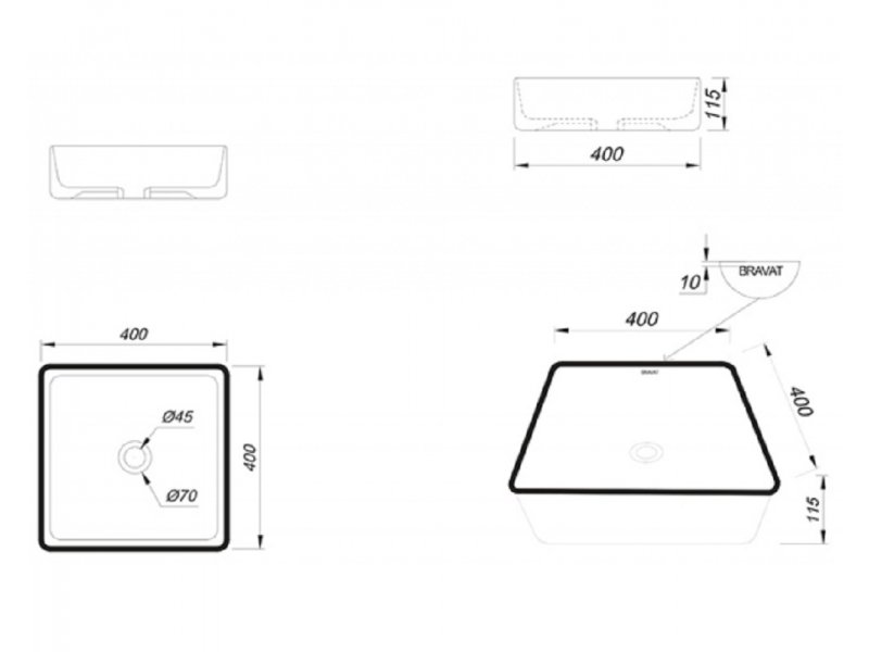 Купить Раковина Bravat 40 x 40 x 12 см накладная, цвет черный матовый, C22356K-ENG