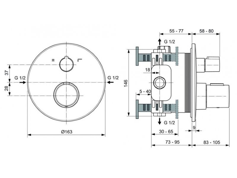 Купить Смеситель Ideal Standard Ceratherm T100 встраиваемый для ванны и душа, хром, A5814AA