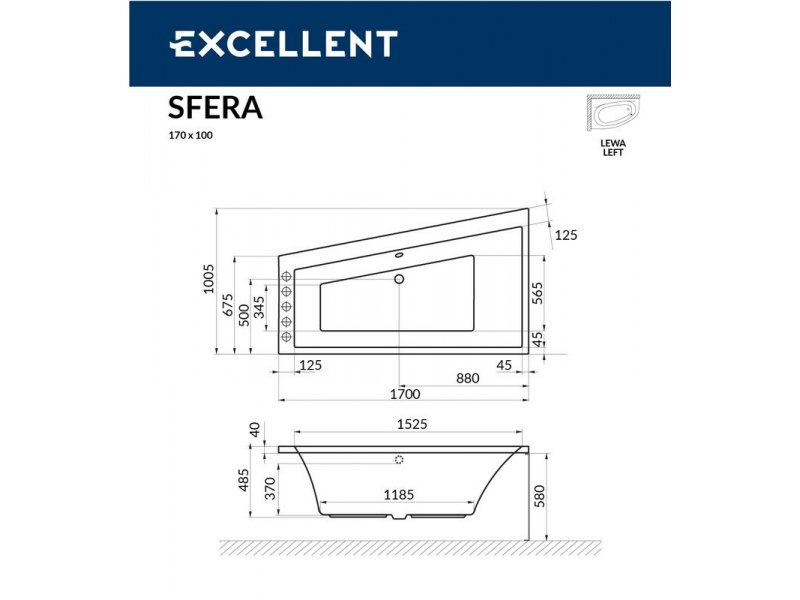 Купить Ванна гидромассажная Excellent Sfera 170 x 100 см, L SOFT, хром