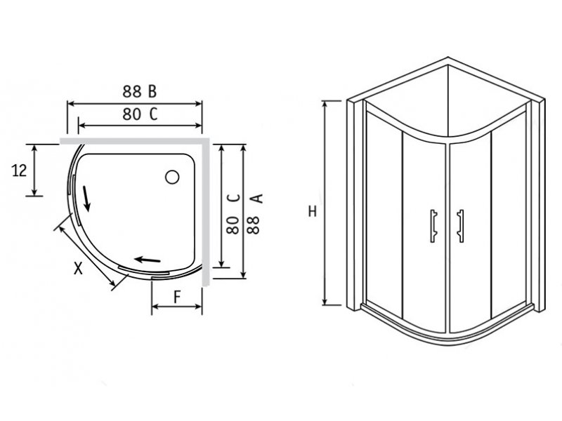 Купить Душевой уголок RGW PA-55, 06085588-11K, 80 х 80 x 195 см четверть круга, дверь раздвижная, стекло прозрачное, хром