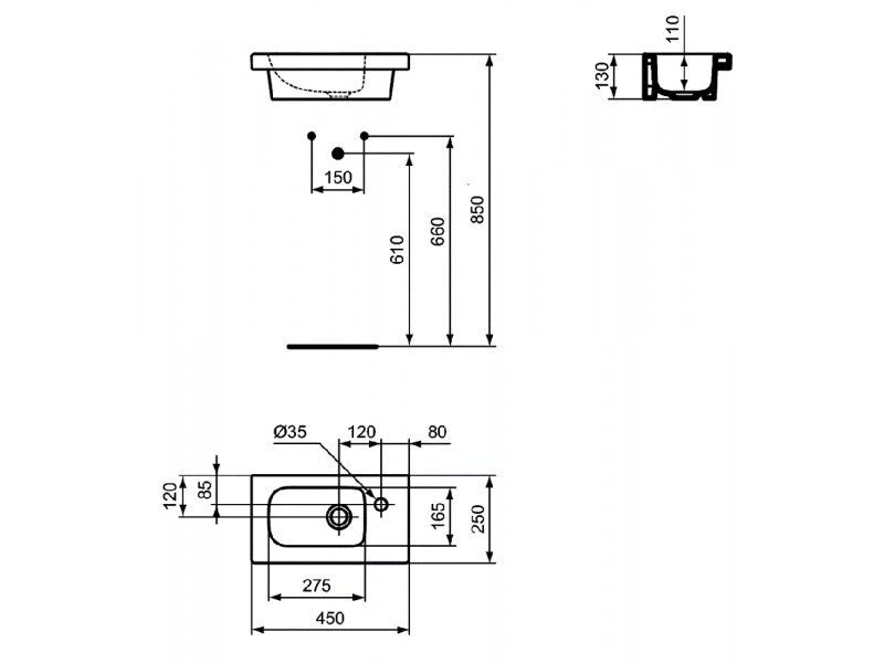 Купить Раковина Ideal Standard Connect Space 45 см, смеситель справа/слева, белый