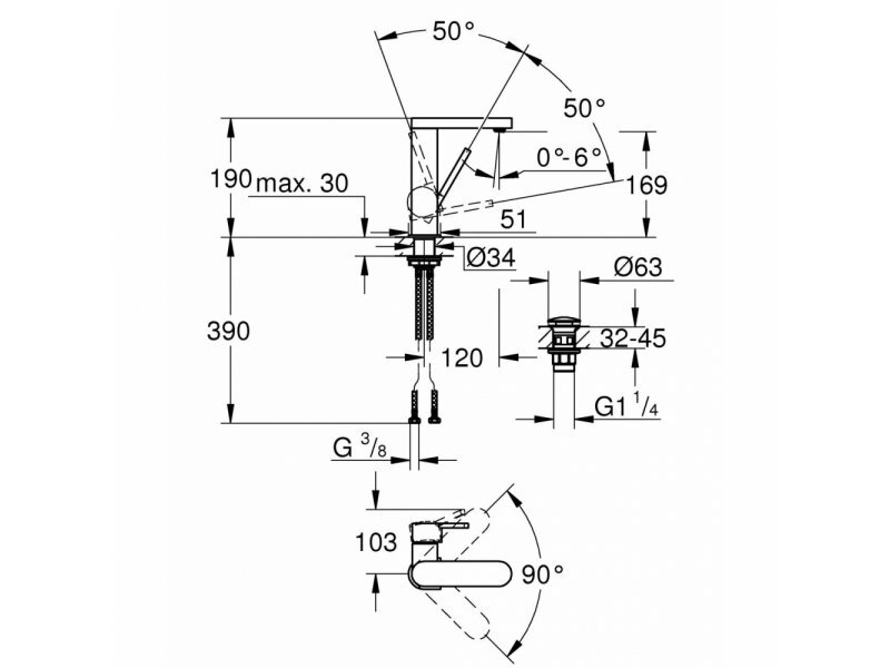 Купить Смеситель однорычажный Grohe Plus 23872003 для раковины, с нажимным сливным гарнитуром