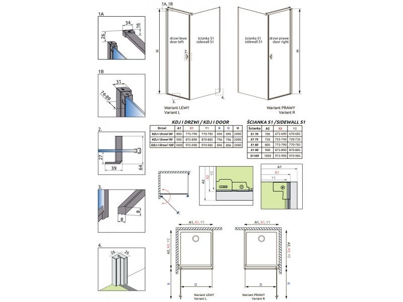 Купить Душевой уголок Radaway Nes 8 Black KDJ I Frame, 90 x 75 см, правая дверь, стекло Frame, профиль черный