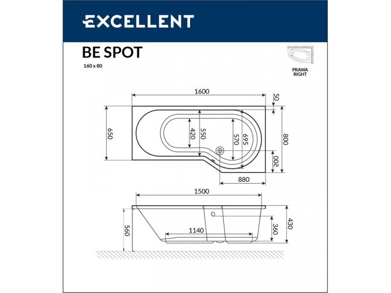 Купить Ванна гидромассажная Excellent Be Spot 160 x 80 см, P RELAX, хром