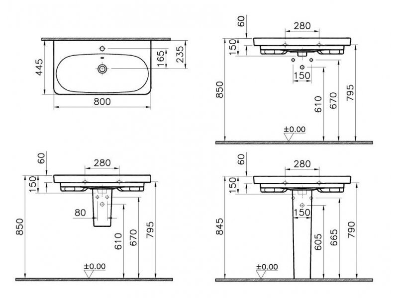 Купить Раковина Vitra Nest 5682B003-0001 80 см, подвесная, с 1 отверстием, с переливом