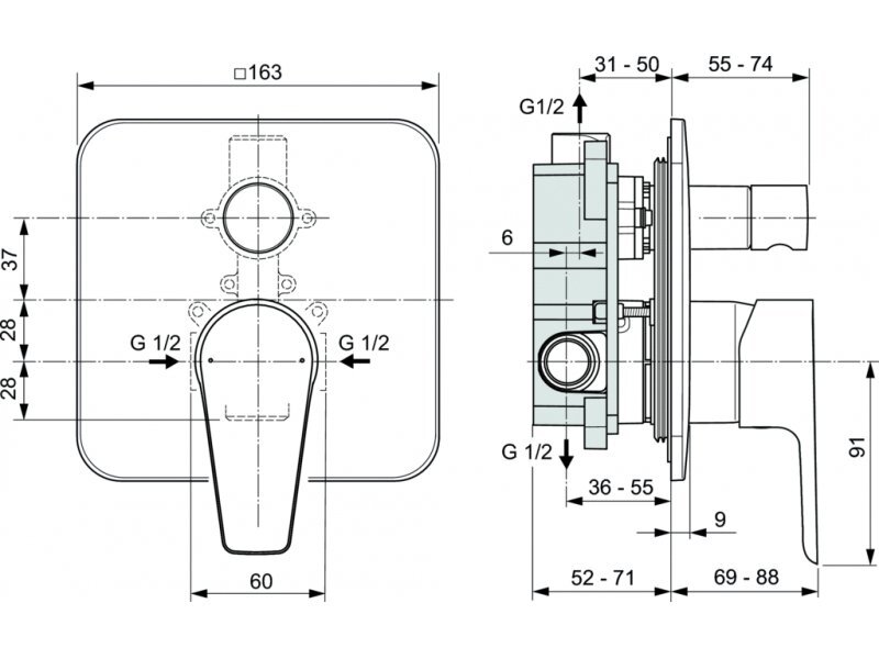 Купить Смеситель Ideal Standard Cerafine Model D встраиваемый для ванны и душа, хром, A7189AA