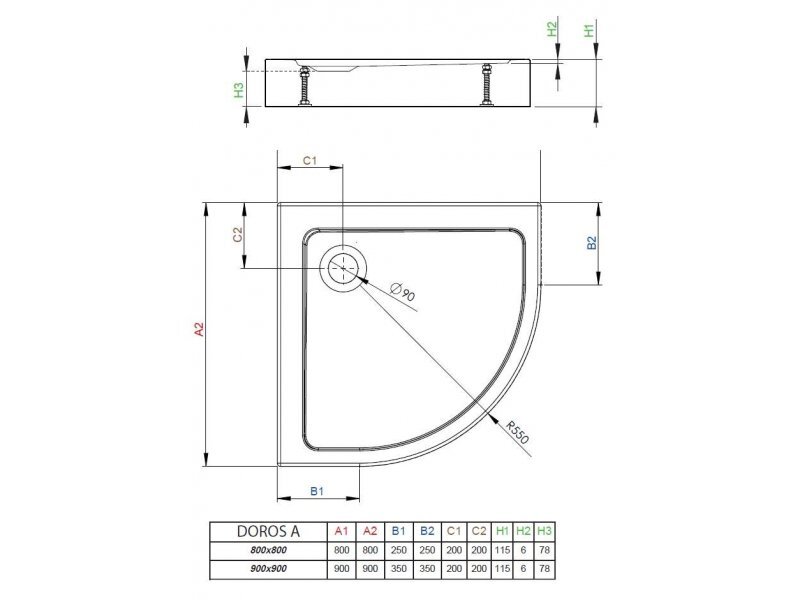 Купить Поддон для душа Radaway Doros A, 90 x 90 см, четверть круга, SDRA9090-05