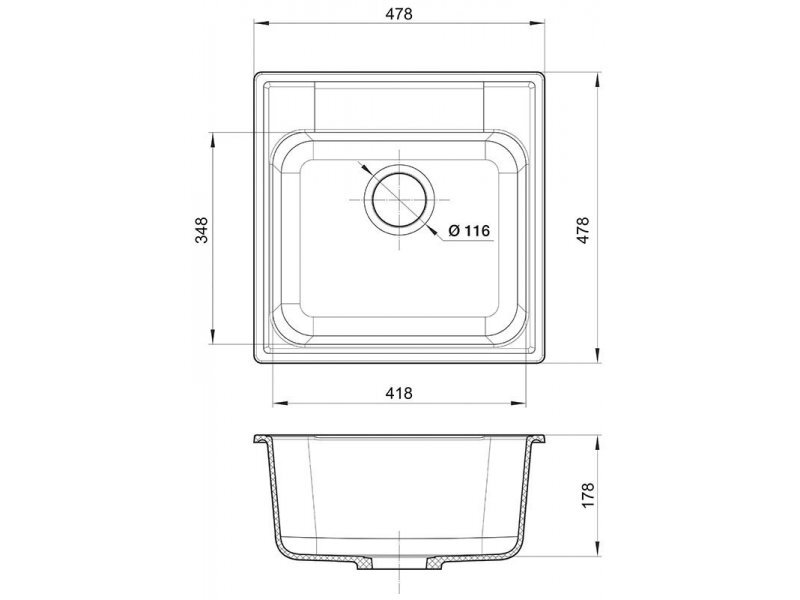 Купить Кухонная мойка GranFest Quarz Z 48, 47.8 x 47.8 см, черный