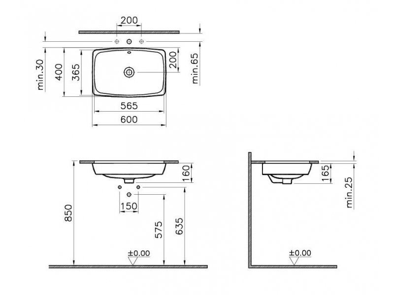 Купить Раковина Vitra Metropole 5668B003-1082 57x40 см, встраиваемая снизу, с переливом