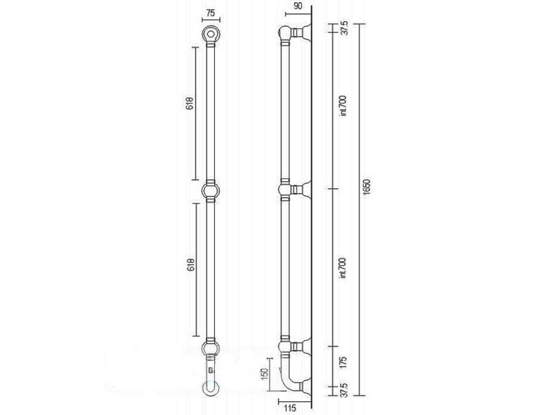 Купить Полотенцесушитель электрический Margaroli Armonia 9-616 9616BOXOB-1650, высота 165 см, ширина 7.5 см, старая бронза