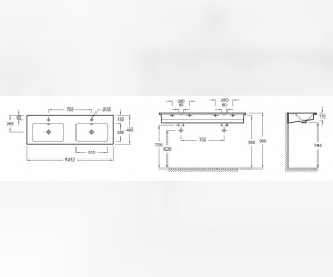 Раковина двойная подвесная Jacob Delafon Vox EXAA112-00, 140 х 46 см