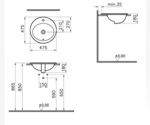 Раковина Vitra S 20, 47,5 см, белая, 5467B003-0001