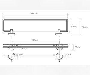 Стеклянная полка с направляющей, 600 мм Bemeta