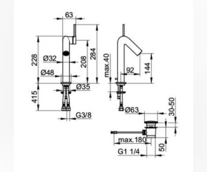 Смеситель Keuco Plan S 52902 010000 для раковины 15 см, с гарнитурой для слива и донным клапаном