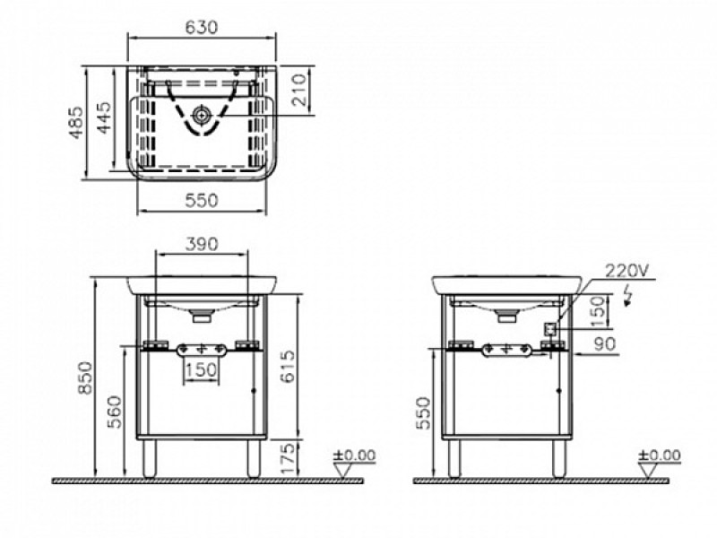 Тумба с раковиной Vitra Sento 60 см, с Led подсветкой и датчиком движения, 60822