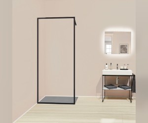 Душевое ограждение Kermi WALK-IN Dark Edition XD WW4 11020 3PK, 108-110 x 200 см с фиксированной панелью черный soft+ прозрачное стекло + Kermiclean