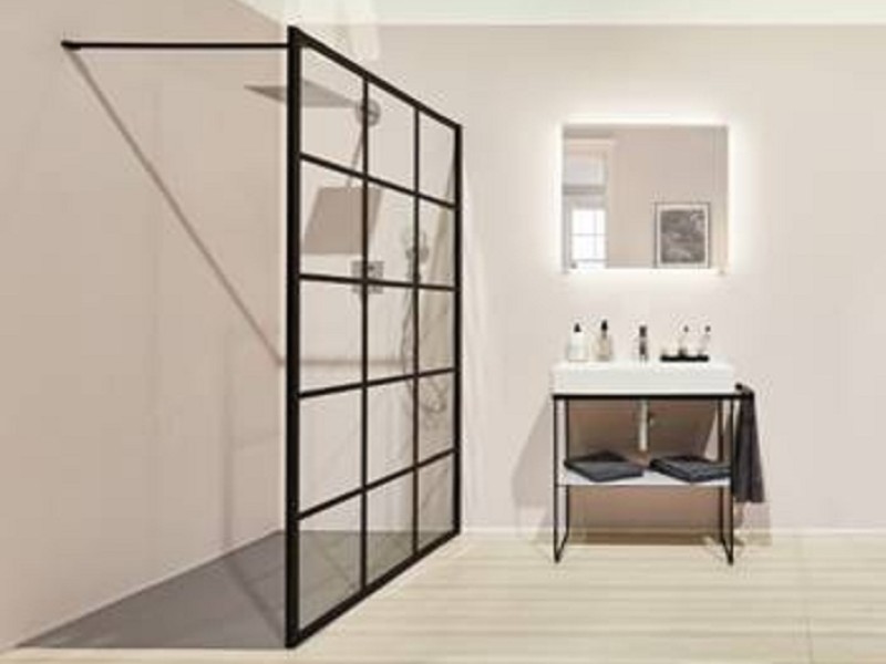 Душевое ограждение Kermi WALK-IN Dark Edition XD WW1 12020 3PK, 118-120 x 200 см с опорой, черный soft+декор, прозрачное стекло + Kermiclean