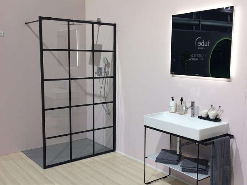 Душевое ограждение Kermi WALK-IN Dark Edition XD WW1 12020 3PK, 118-120 x 200 см с опорой, черный soft+декор, прозрачное стекло + Kermiclean