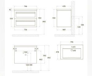 Тумба под раковину Art&Max Platino 75 см подвесная, светло-зеленый матовый, AM-Platino-750-2C-SO-MM